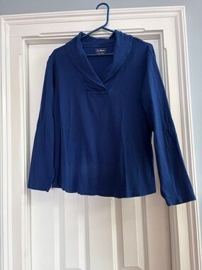 L.L. Bean Women's Deep Blue Shawl Collar Long Sleeve Tee
